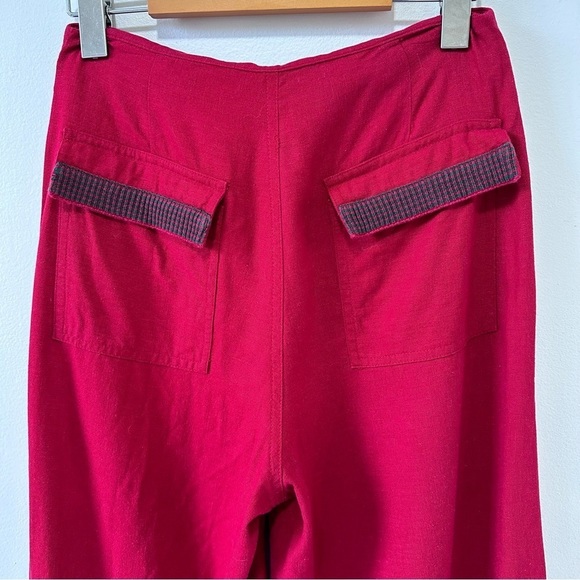 [SOLD] Red Linen & Cotton Fold over Waist Wide Leg Palazzo Pants size XS - Picture 9 of 12